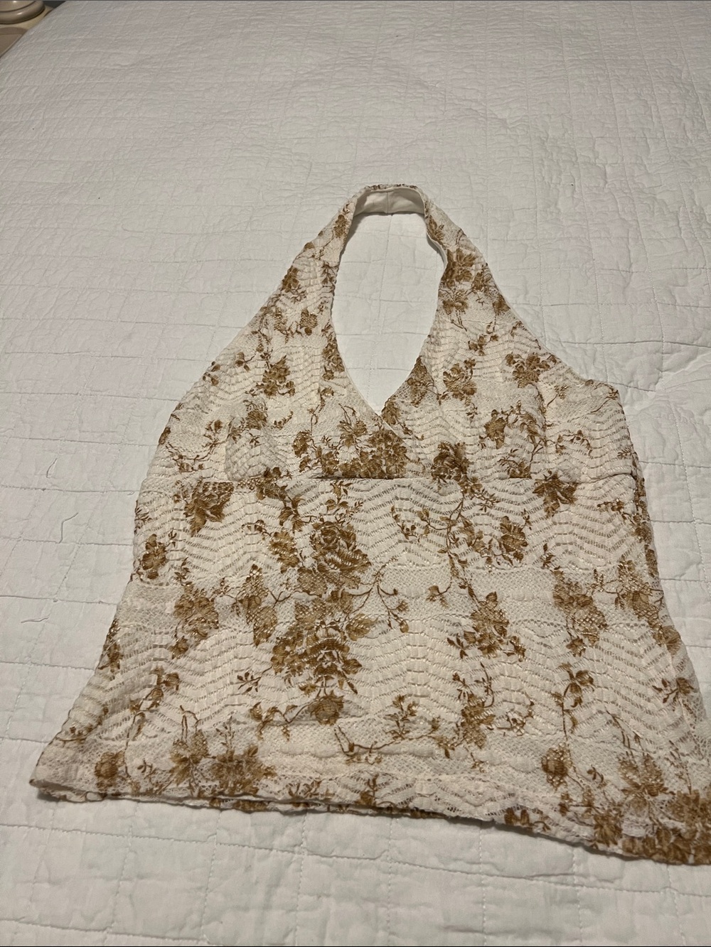 Forever 21 Cream Halter Top with Brown Floral Print